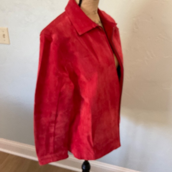 Chico's Red Suede Jacket coat zip bomber jacket plus size  XL/16 zip leather - Picture 6 of 15